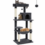 Arbre à chat 5 niveaux 143 cm gris foncé avec trois chats