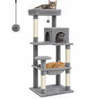 Arbre à chat 5 niveaux 143 cm gris clair avec trois chats