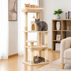 Arbre à chat beige dans un salon lumineux
