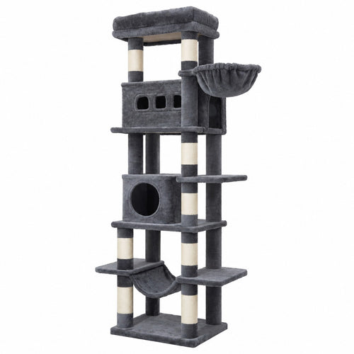 Grand arbre à chat 172 cm gris avec hamac et niches