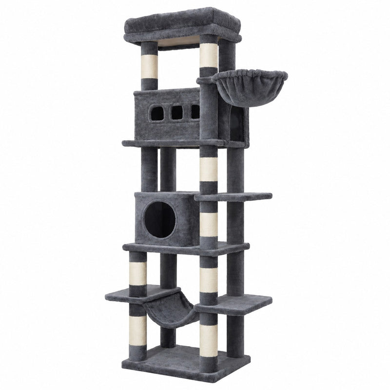 Grand arbre à chat 172 cm gris avec hamac et niches