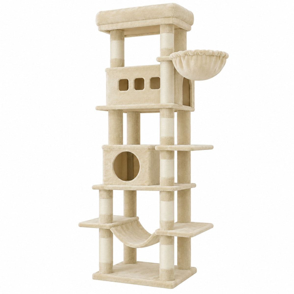 Grand arbre à chat 172 cm beige avec hamac et niches