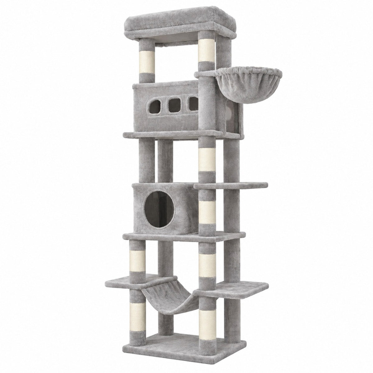 Grand arbre à chat 172 cm gris clair avec hamac et niches