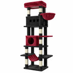 Grand arbre à chat 172 cm noir et rouge avec hamac et niches