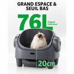 Grand espace intérieur de 76 L et seuil bas de la litière Plume