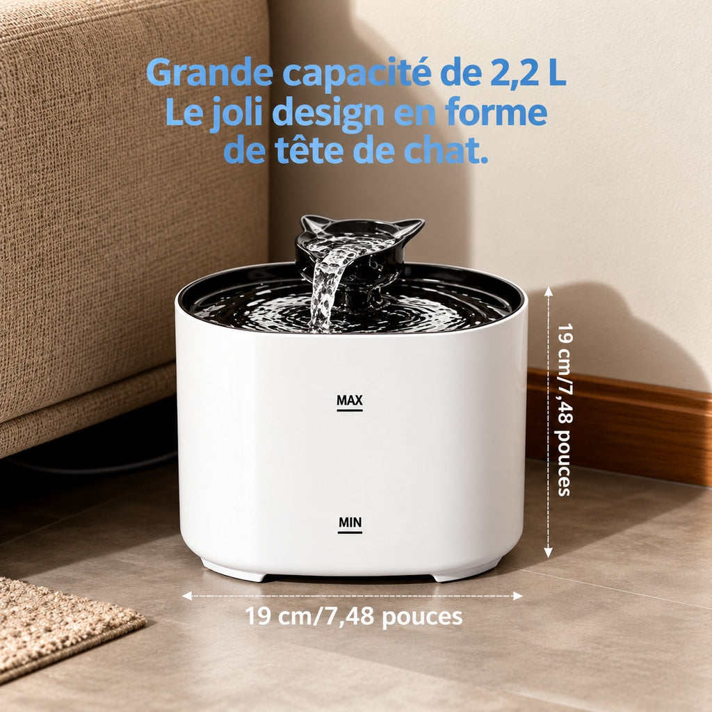 Fontaine Ronron 2,2 L avec buse en forme de tête de chat